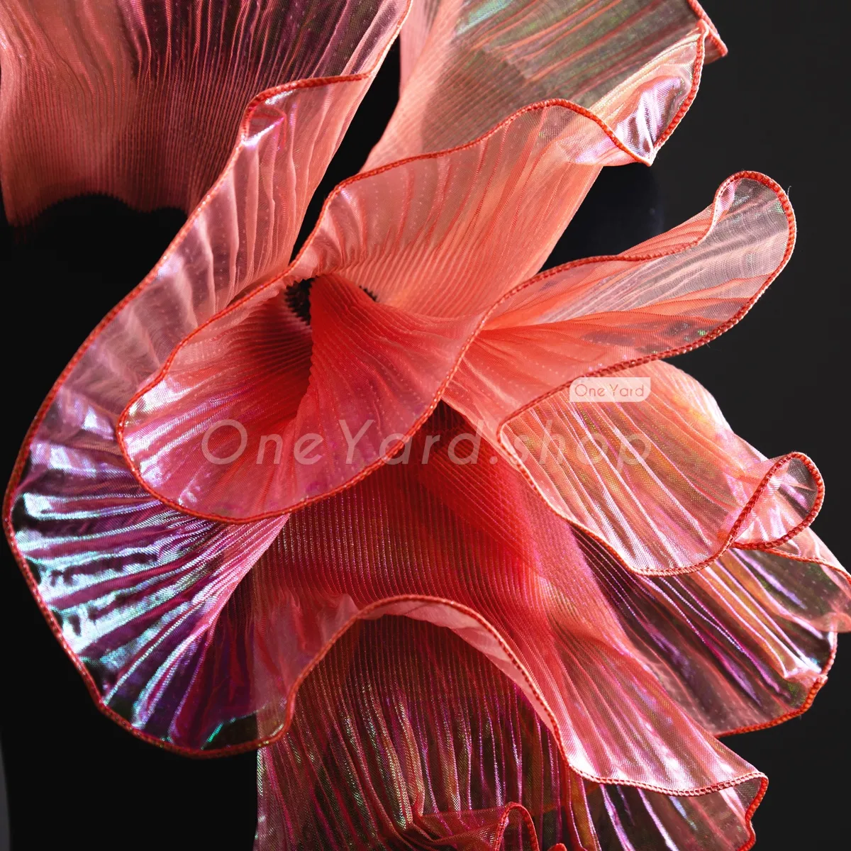 iridescent watermelon organza trim for designers