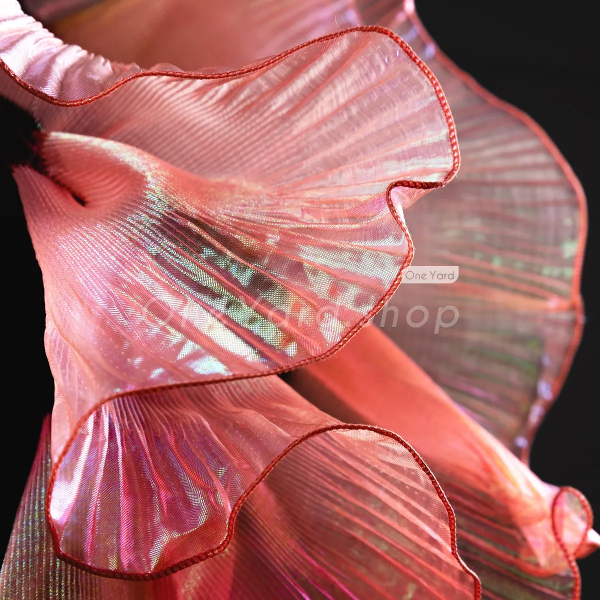 iridescent watermelon pleated organza trim