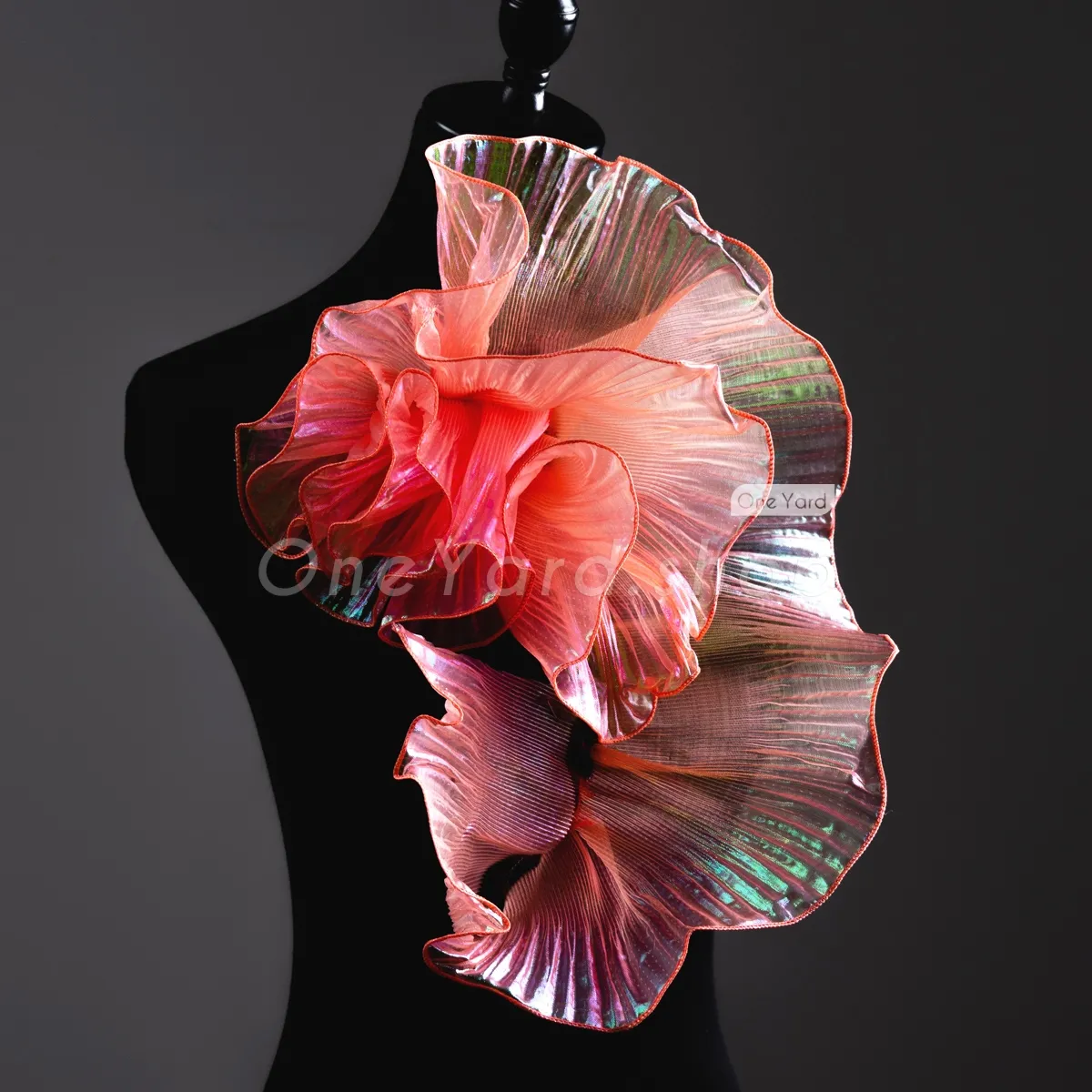iridescent watermelon sheer organza shirred trim for decorations