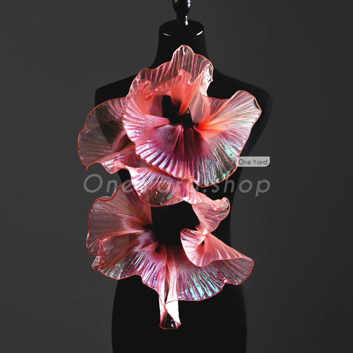 shiny iridescent watermelon flounced 3d trim for dress