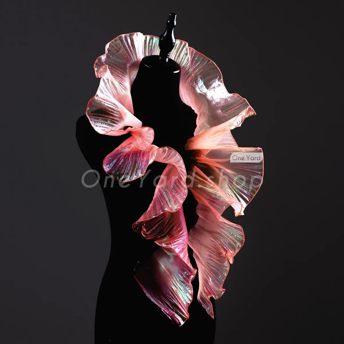 shiny iridescent watermelon sheer organza 3D trim for dresses