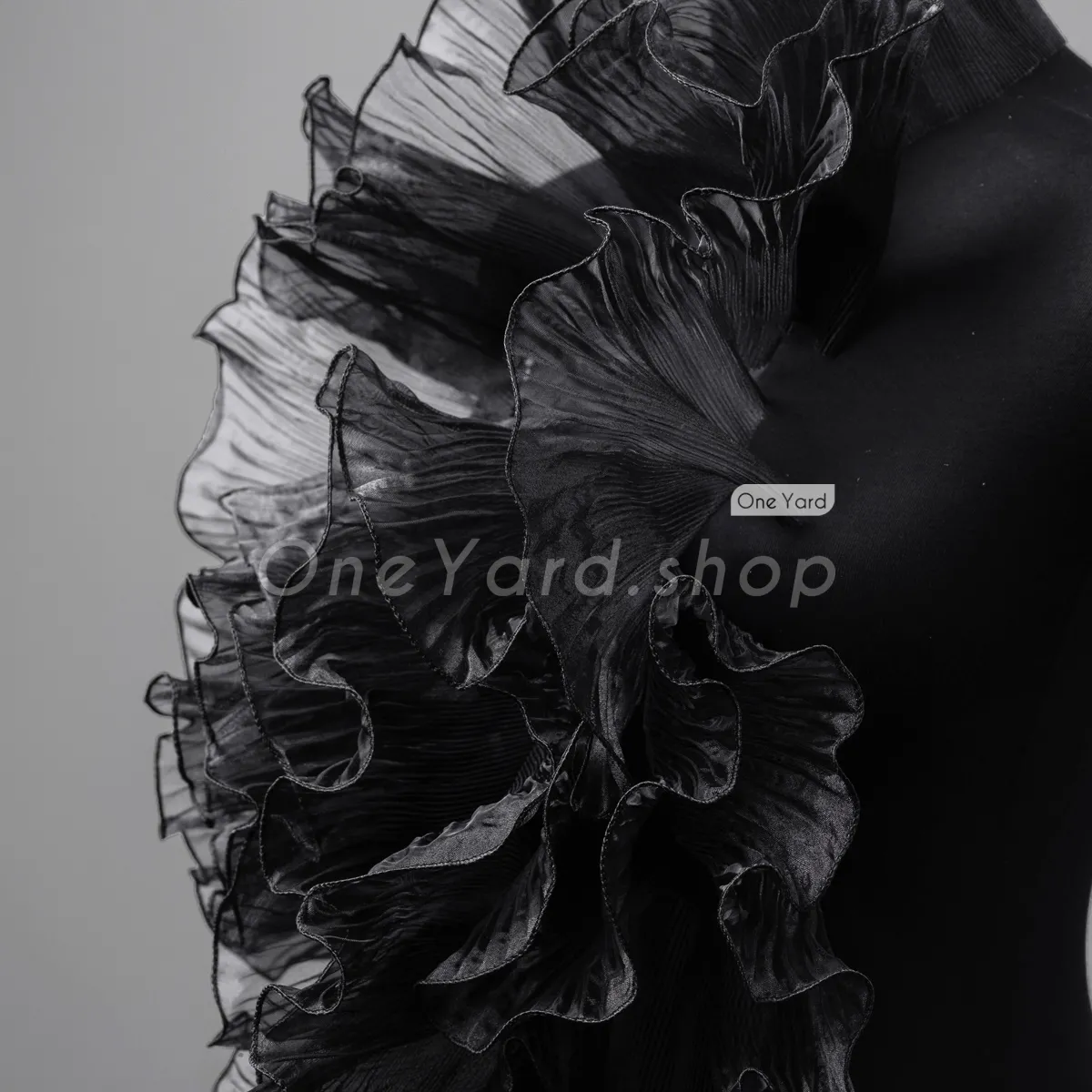 pleated and ruffled 3D narrow black organza