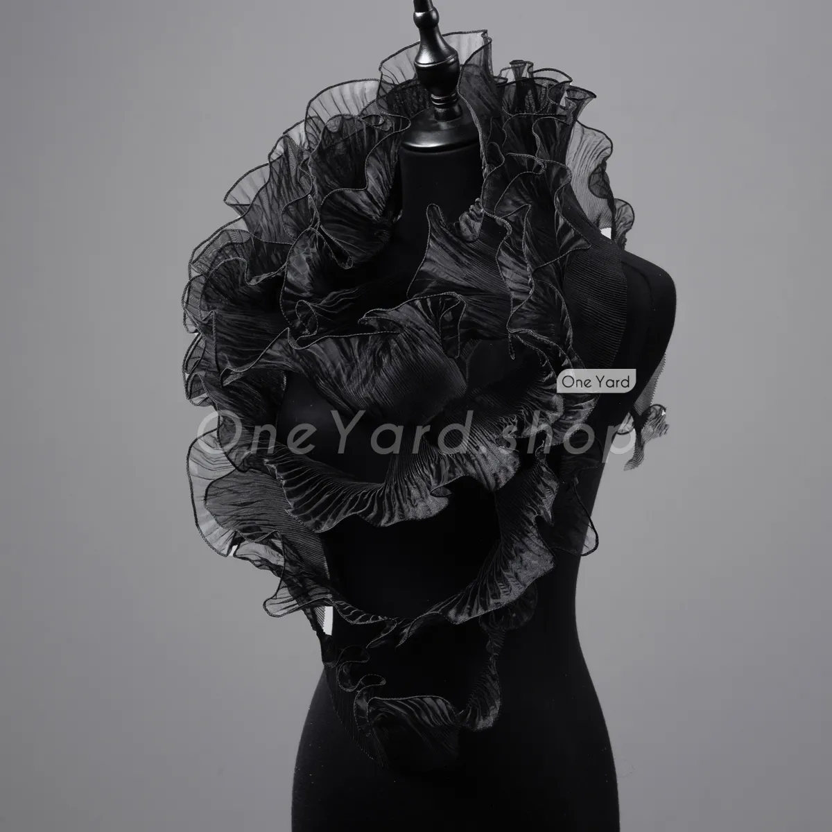 ruffled all black pleated organza trim for decorations