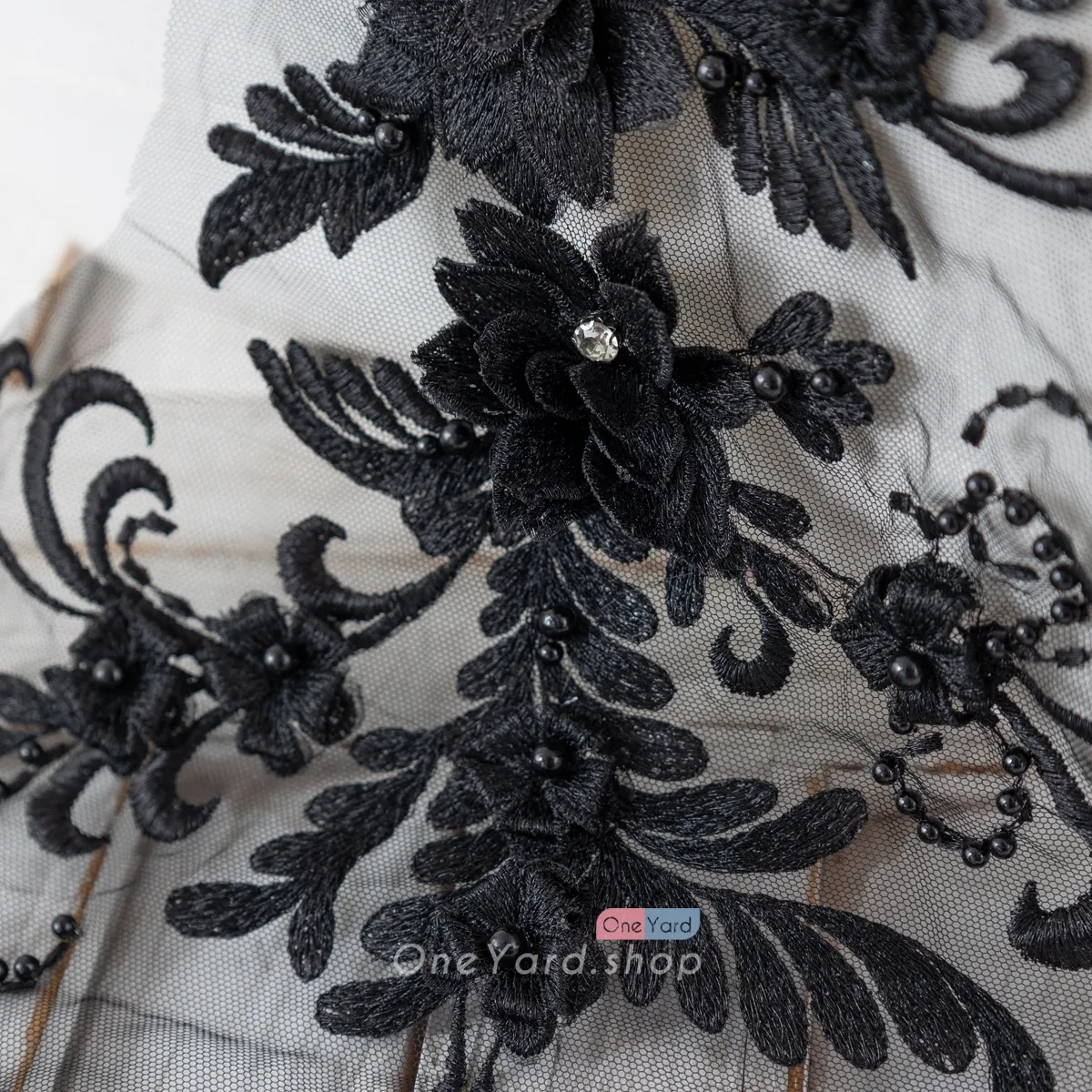 black beaded lace applique