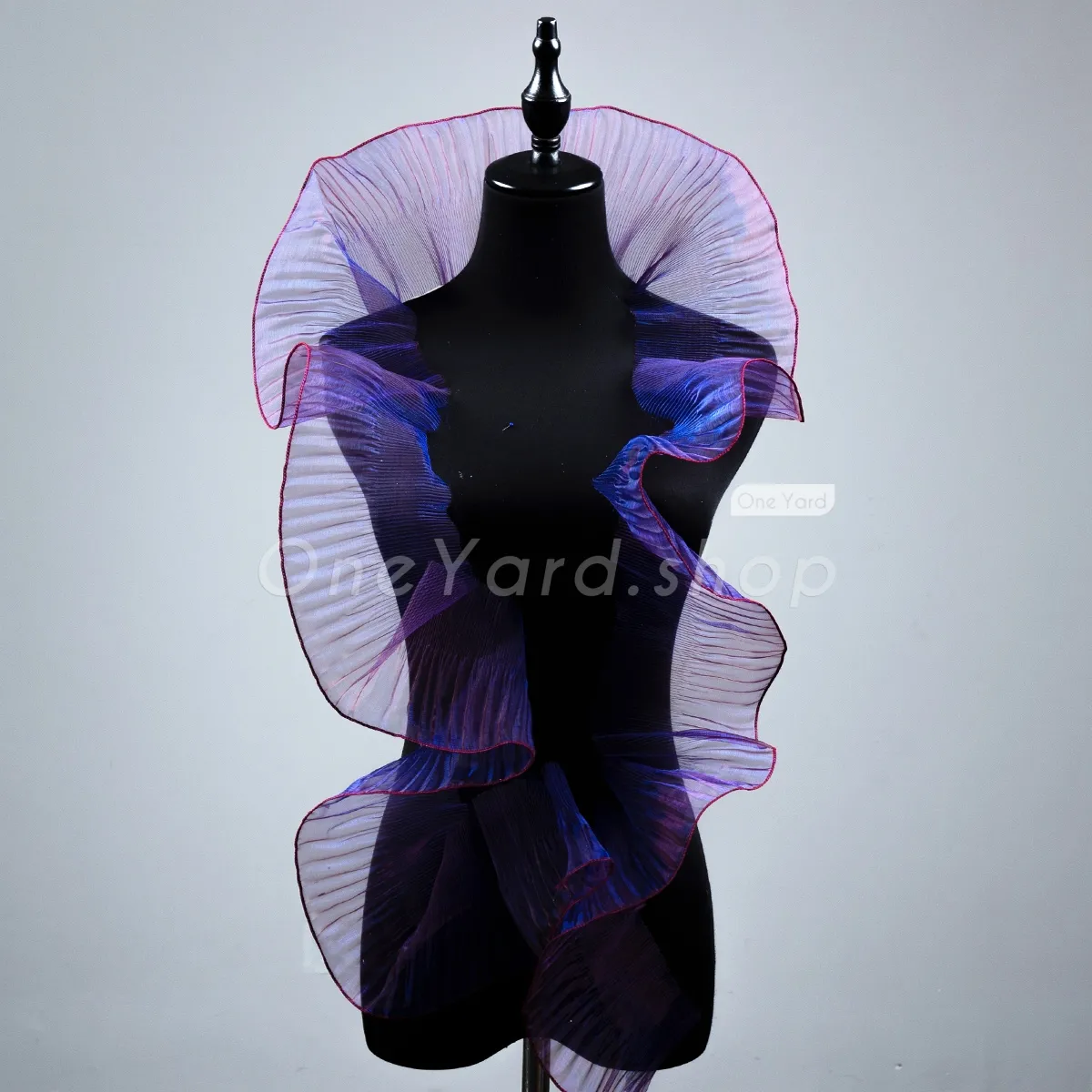 magenta blue iridescent pleated organza trim for decorations