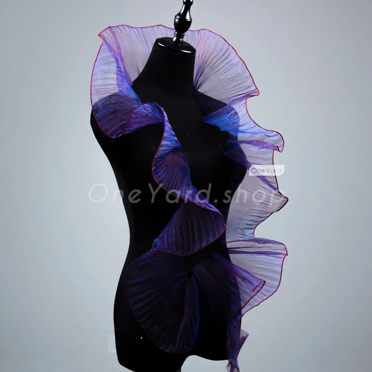 magenta blue iridescent pleated organza trim for dresses