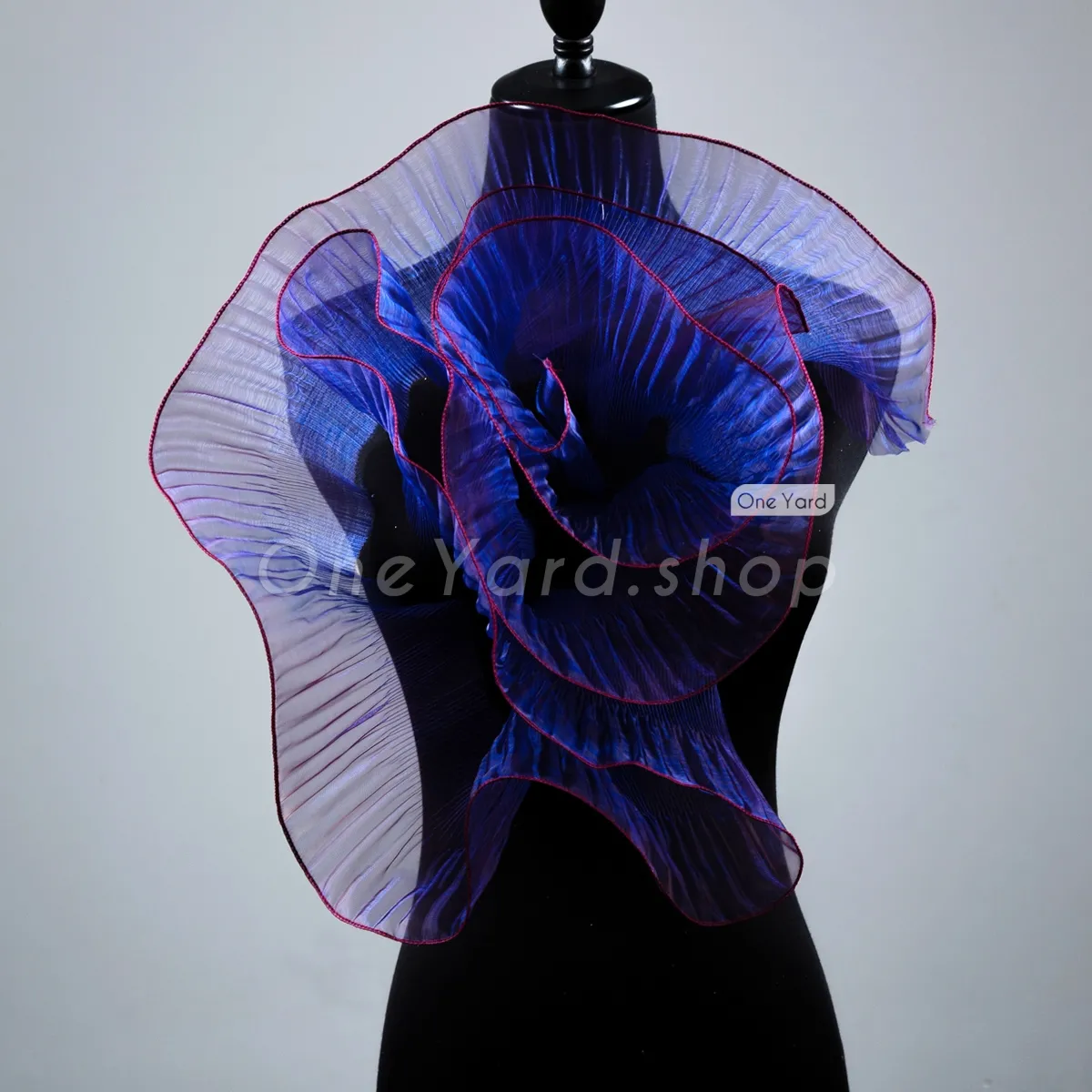 magenta blue iridescent pleated sheer organza trim