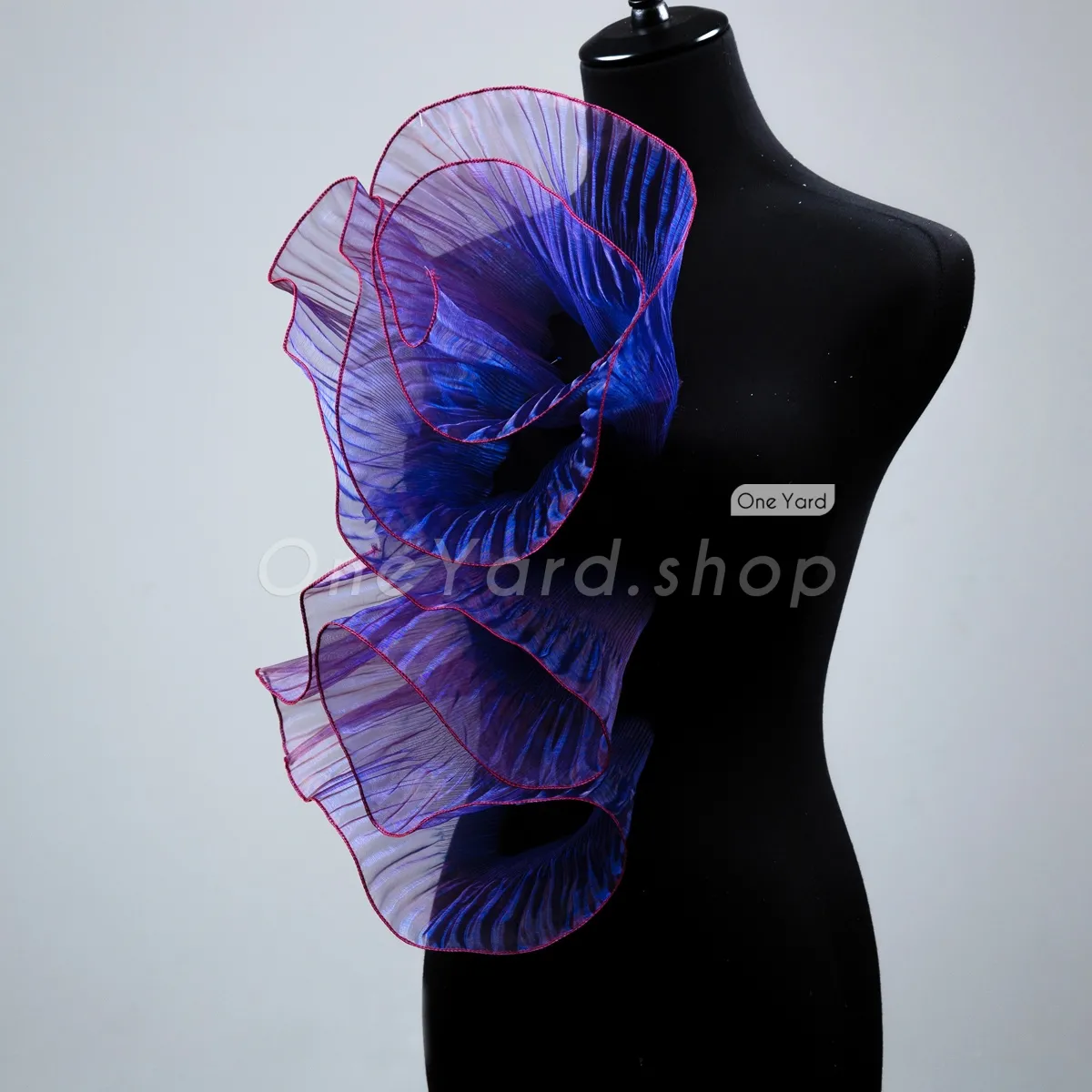 magenta blue pleated organza trim