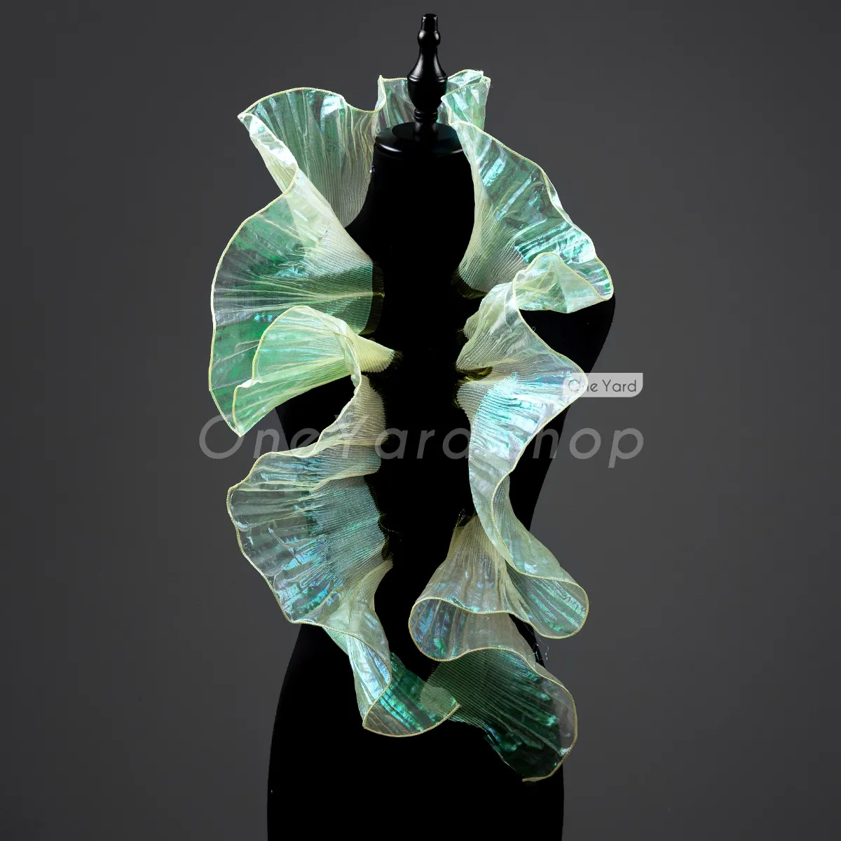 daffodil shirred organza trim for cascading ruffled dresses
