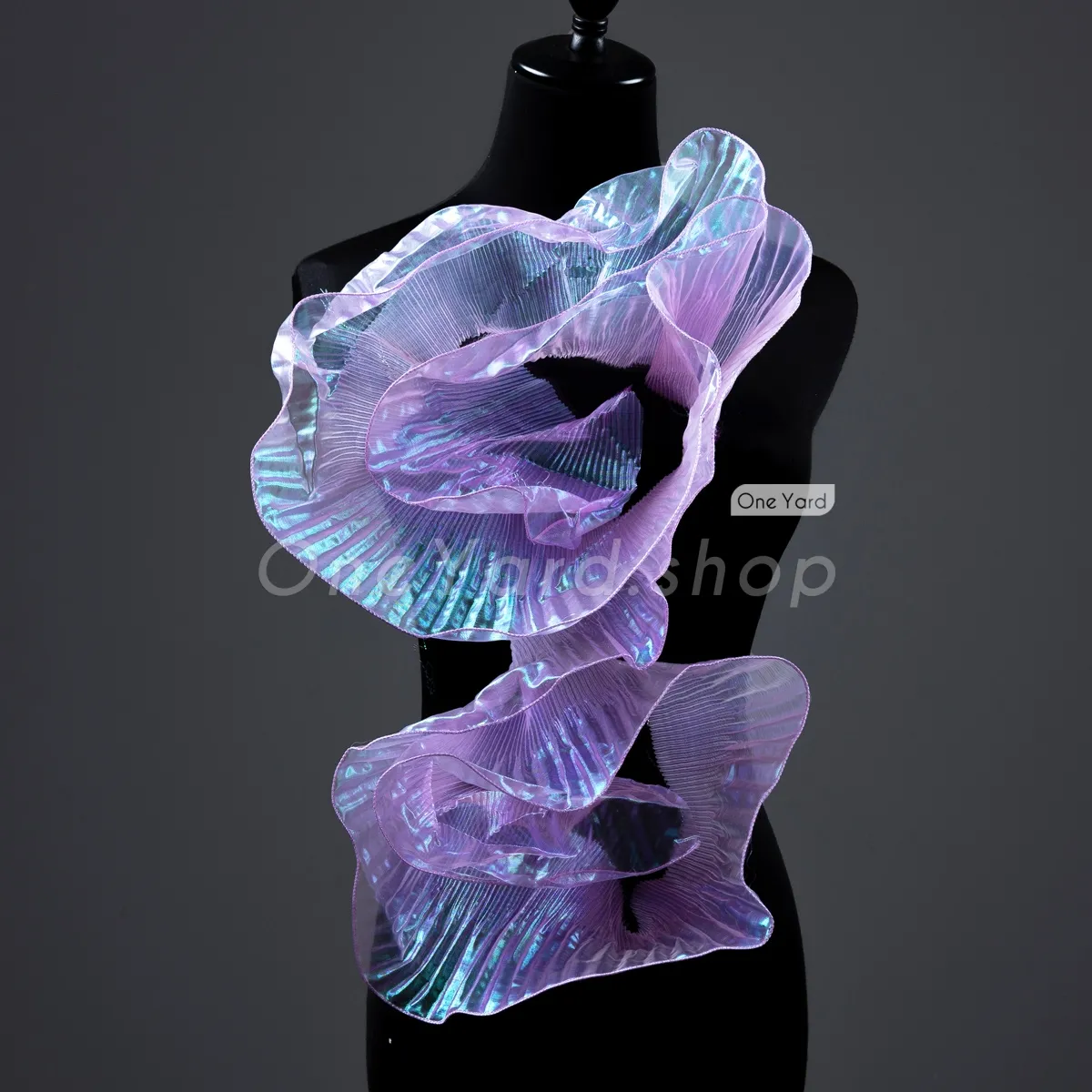 iridescent lilac pleated organza ruffles