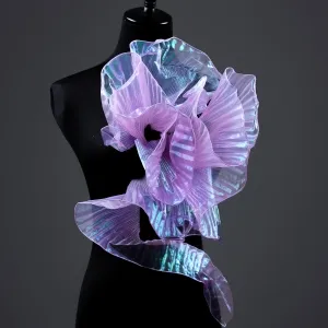shiny iridescent lilac stretchy pleated organza ruffles