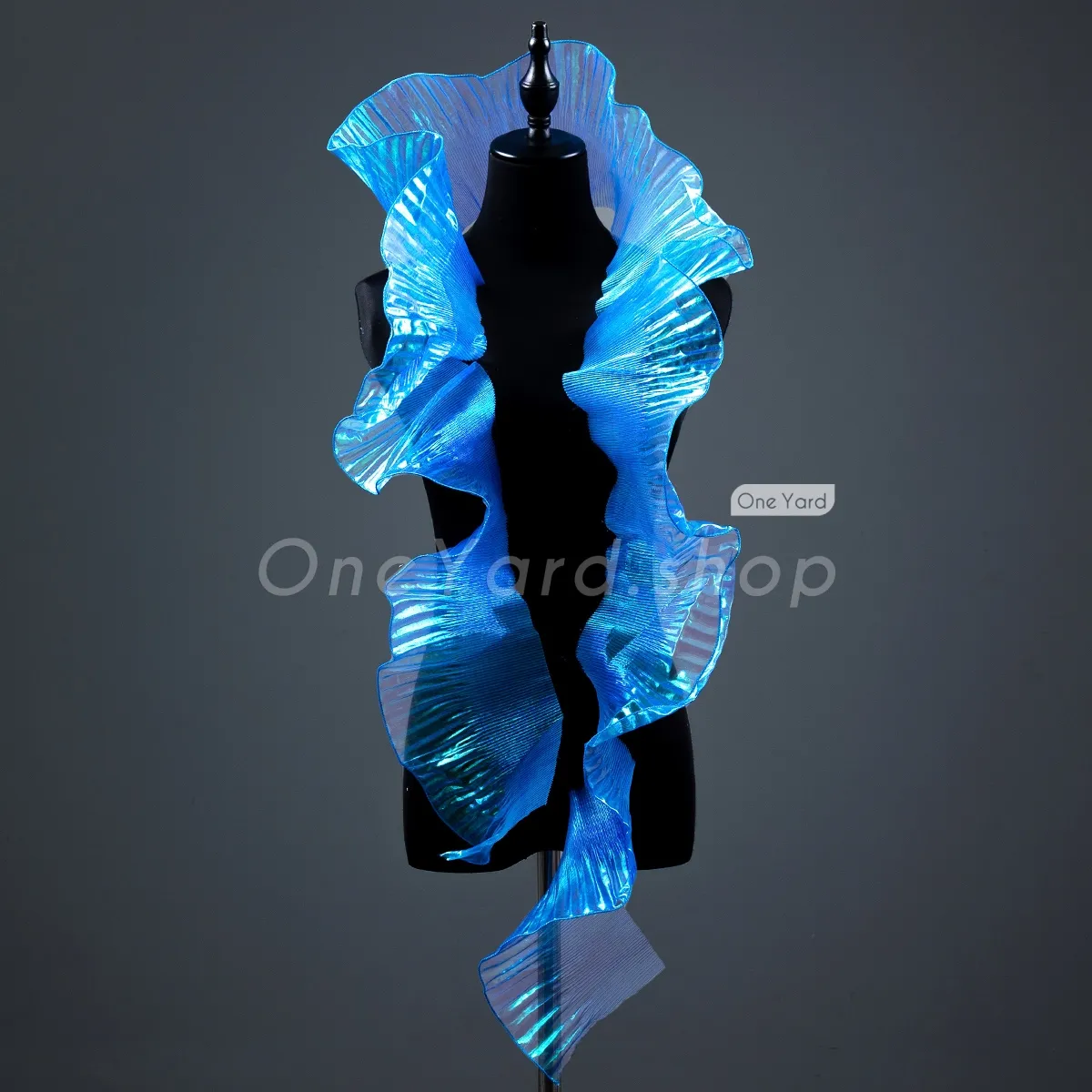 royal blue pleated stiff shape organza trim sold by the yard
