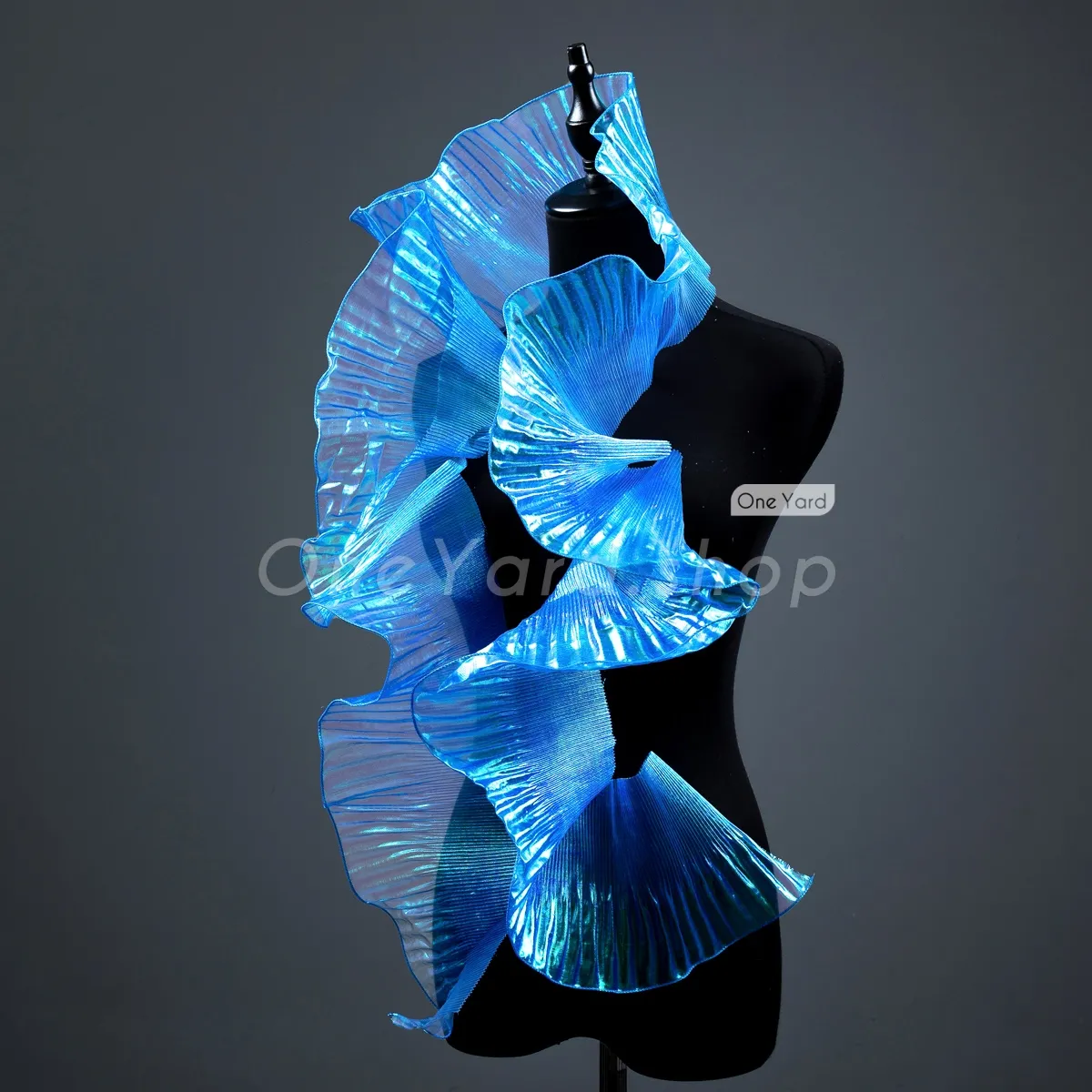 royal blue pleated stiff shape organza trim