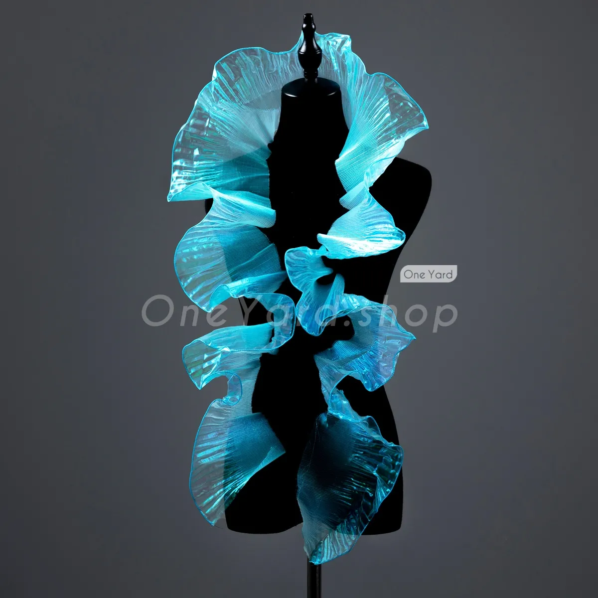 iridescent cyan sheer shirred organza big wave dress trim