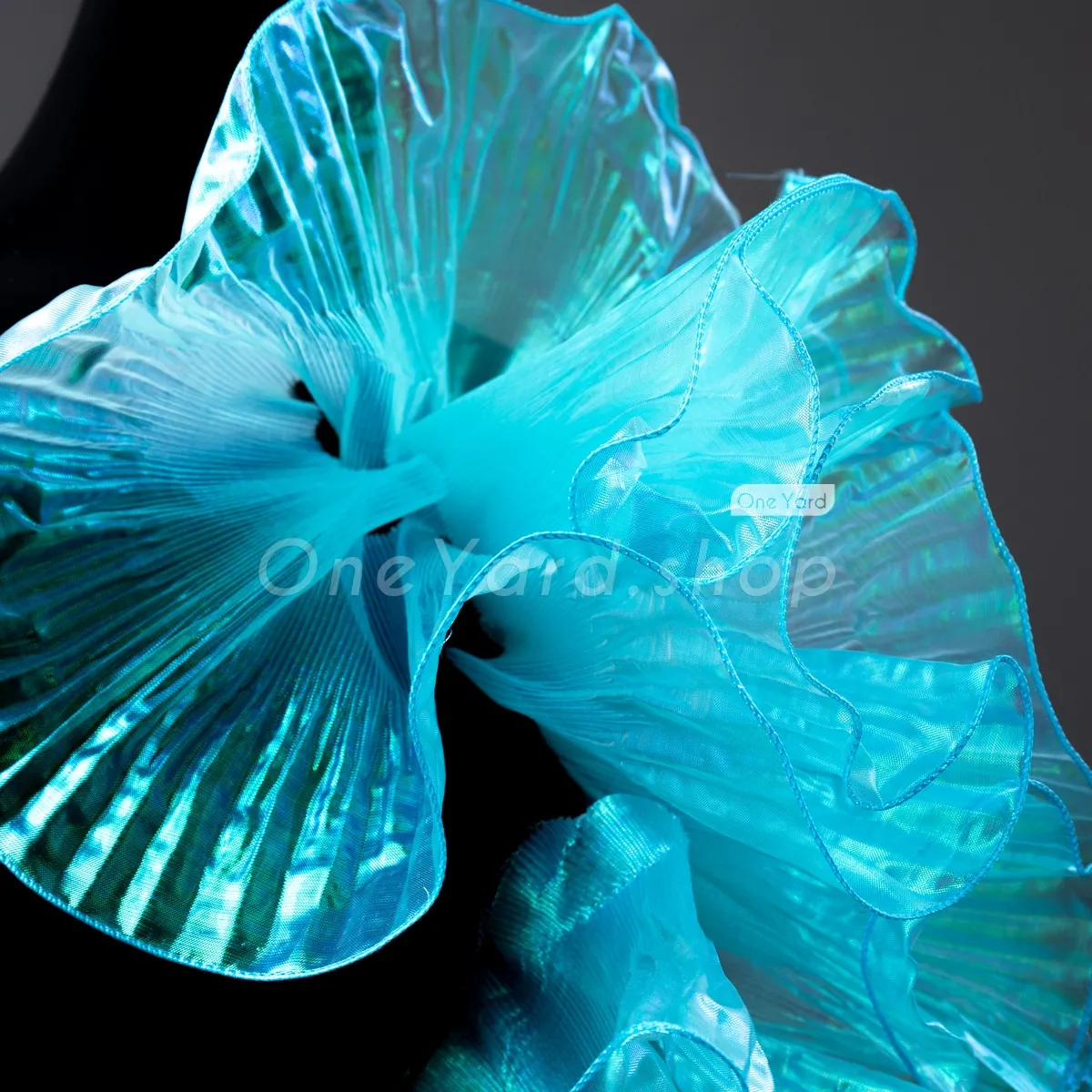 pleated shiny cyan organza trim for sewing projects
