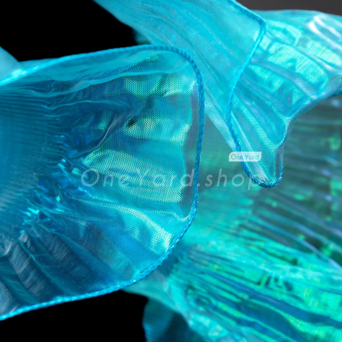 pleated shiny cyan organza trim