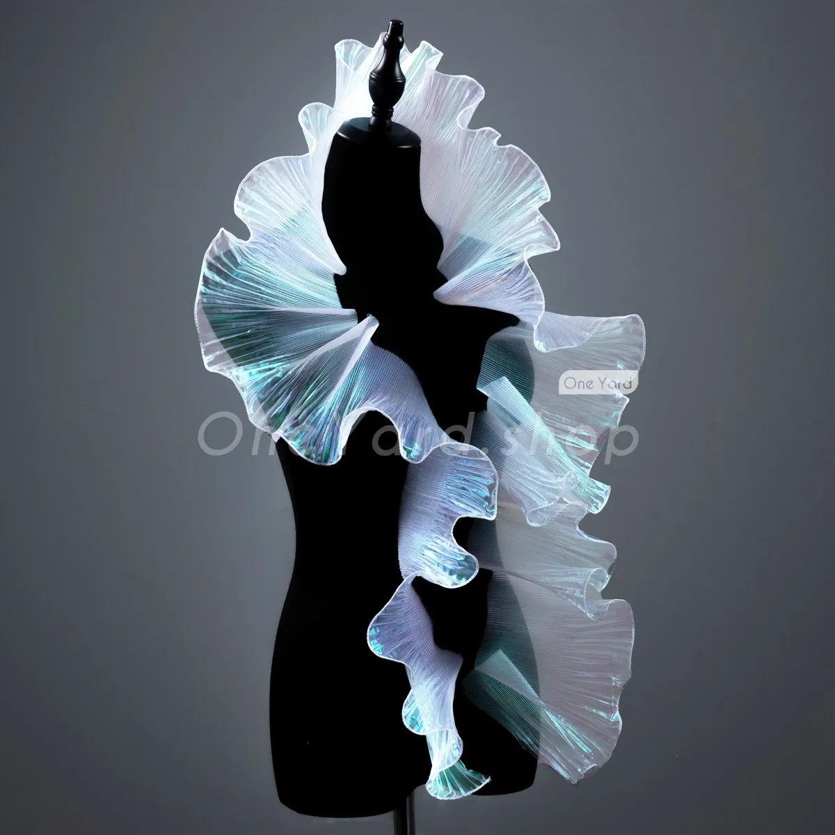 shiny white pink iridescent organza trim