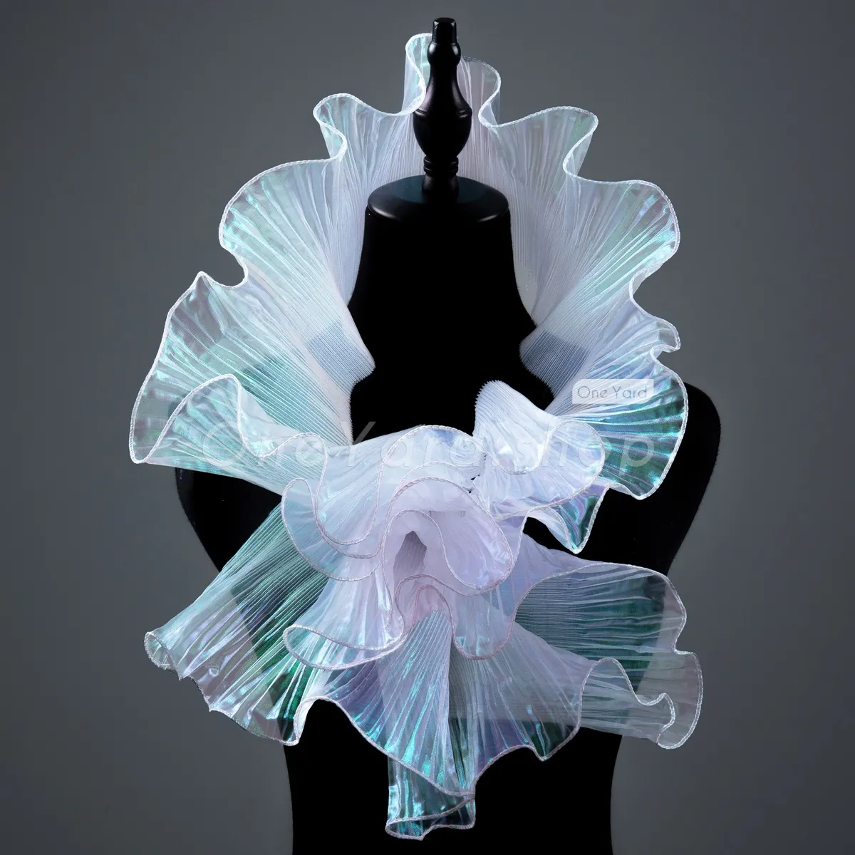 shiny white pink iridescent pleated organza big wave trim