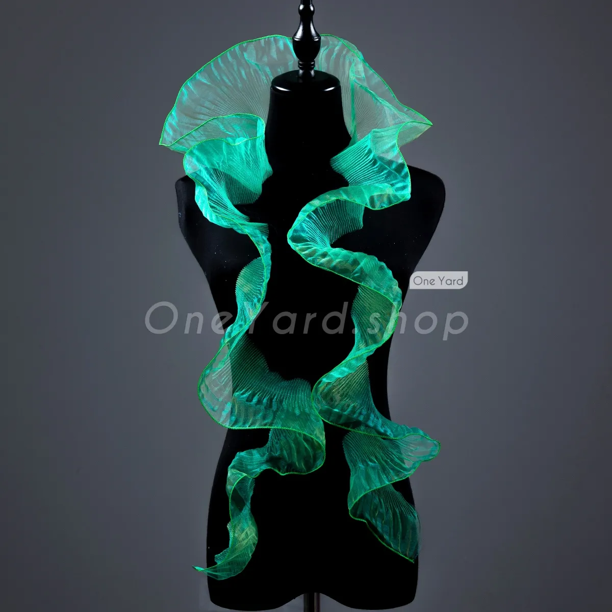 iridescent green pleated organza trim