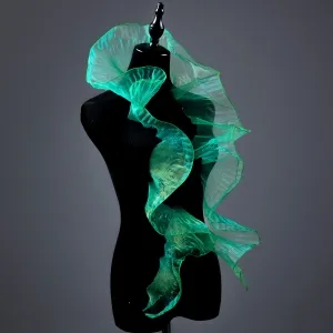 iridescent green pleated shiny organza trim by the yard
