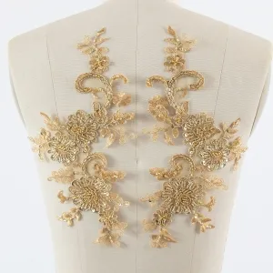 sparkly gold beaded floral pattern lace appliques