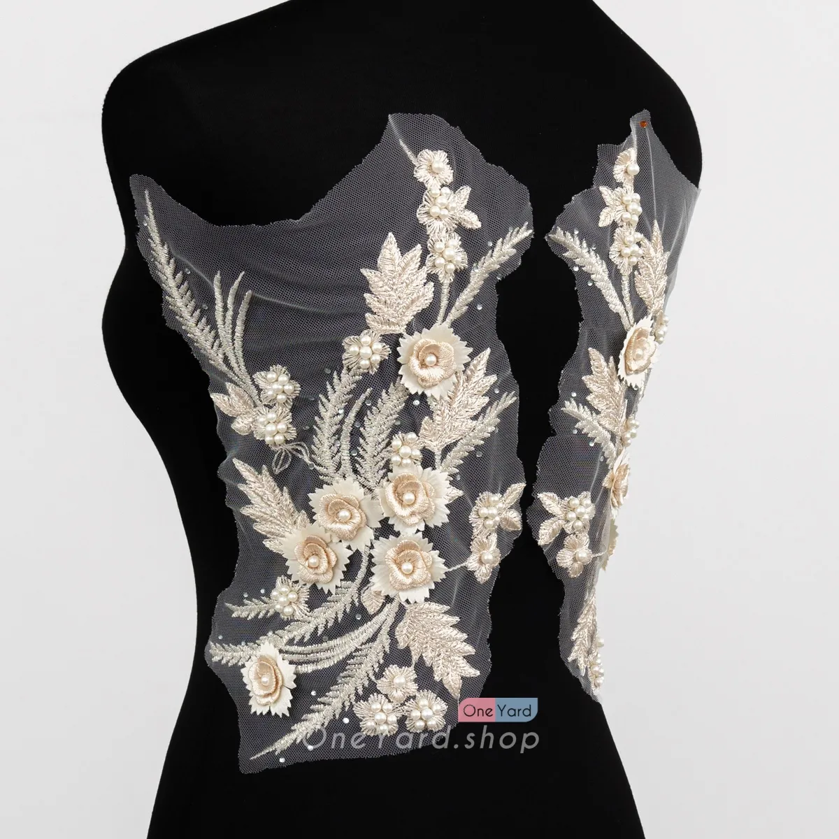 beaded champagne 3d flower applique