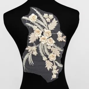 beaded pearled champagne 3d flower applique