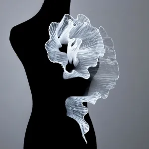 elegant pleated off white shimmering sheer organza trim