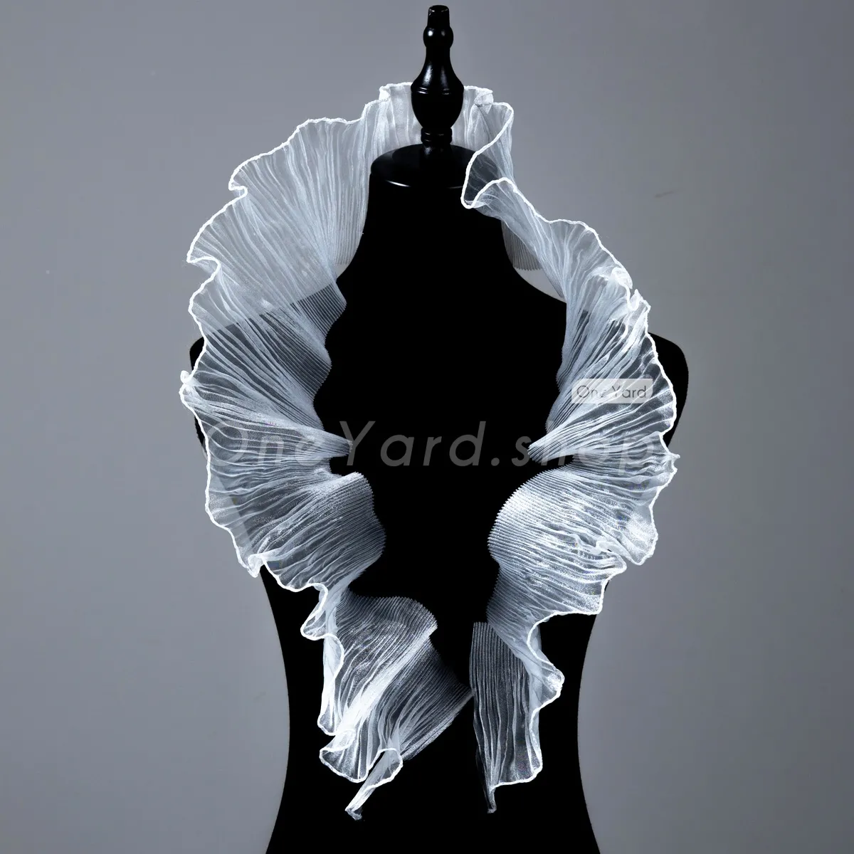 pleated off white shimmering sheer organza trim