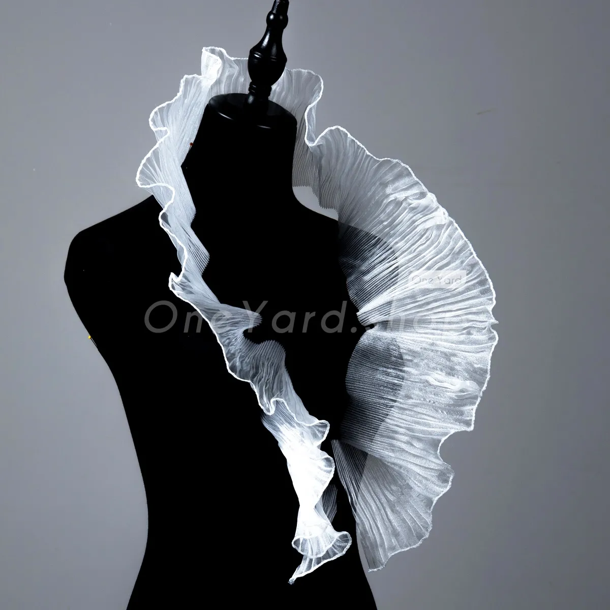 pleated white shimmering organza trim