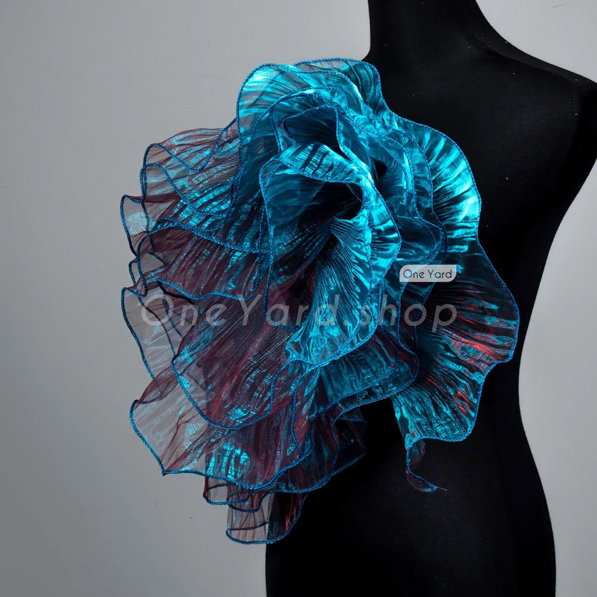blue and ruby iridescent organza trim