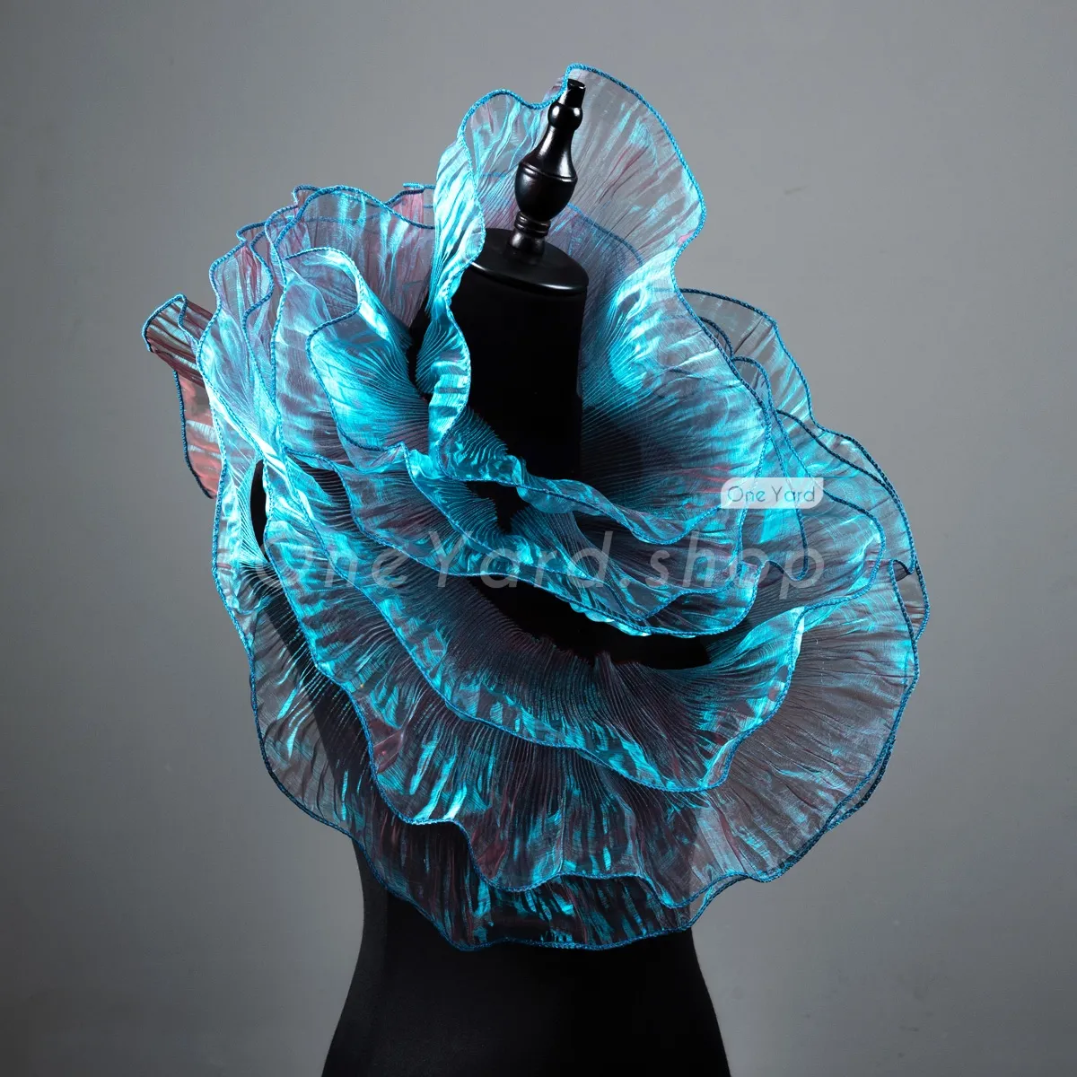 peacock blue and ruby iridescent organza trim for dresses