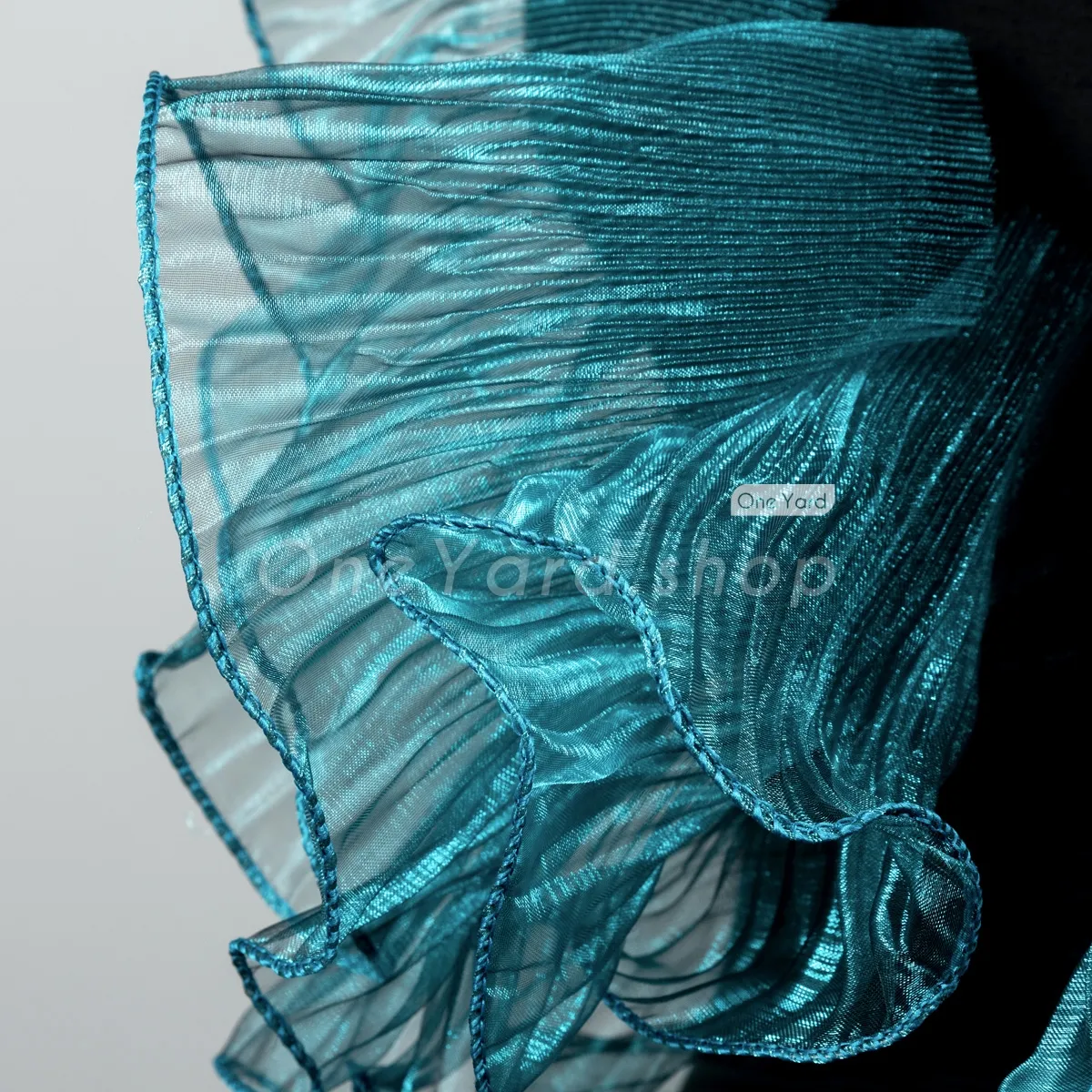 peacock blue organza trim with delicate pleats