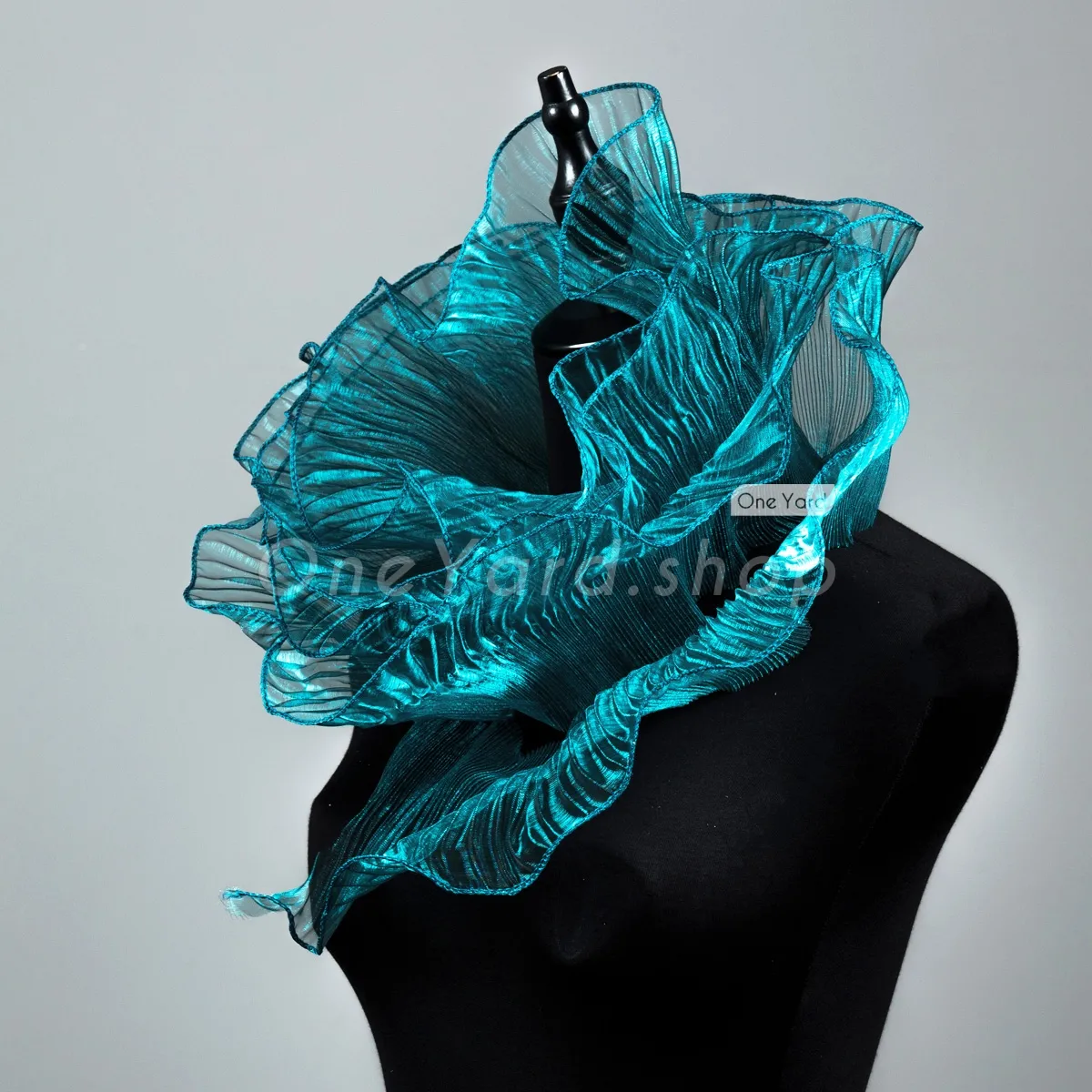 sheer lightweight pleated peacock blue organza trims