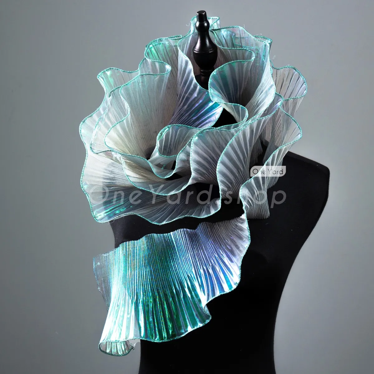 15cm green and gray pleated organza trim