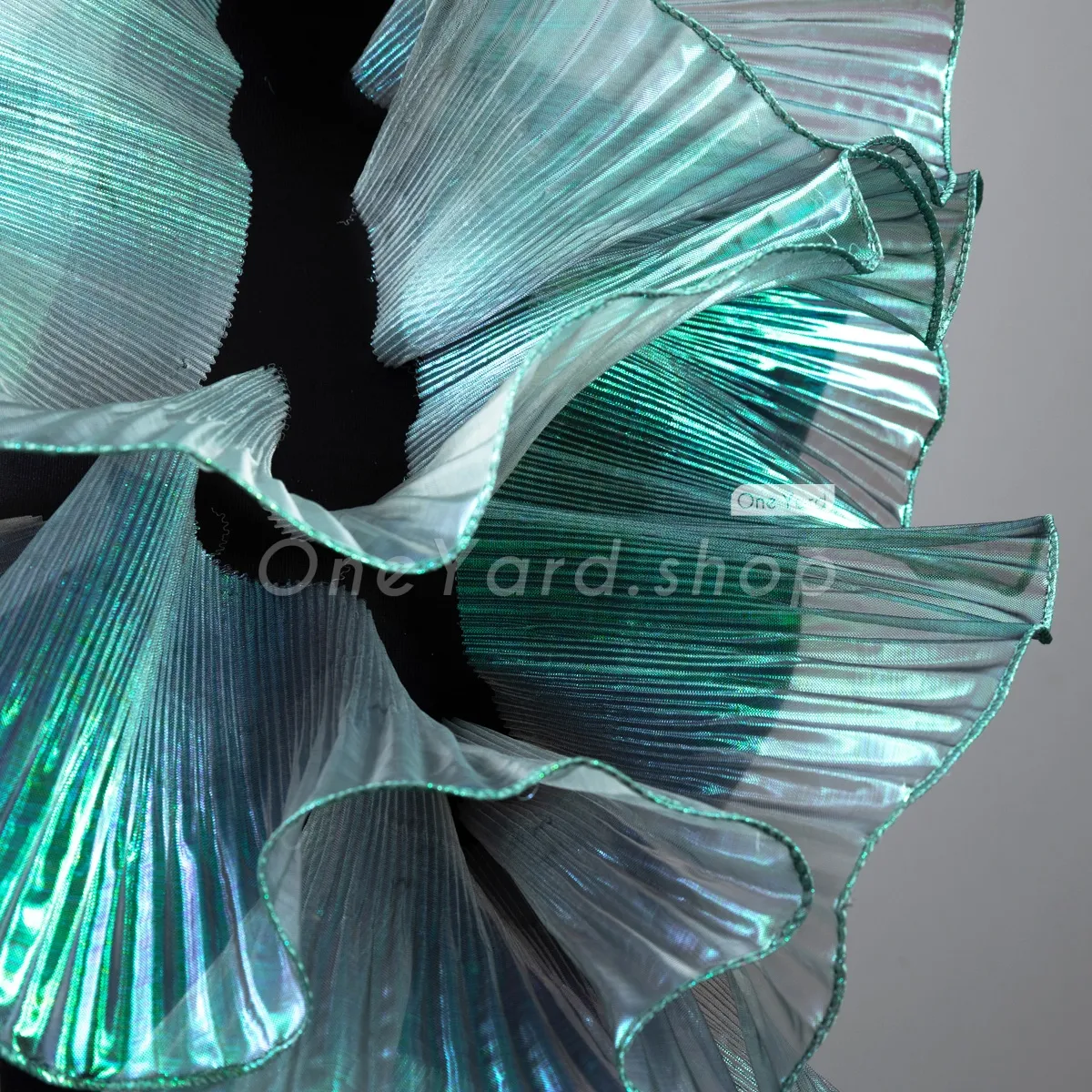 iridescent green and gray organza trim