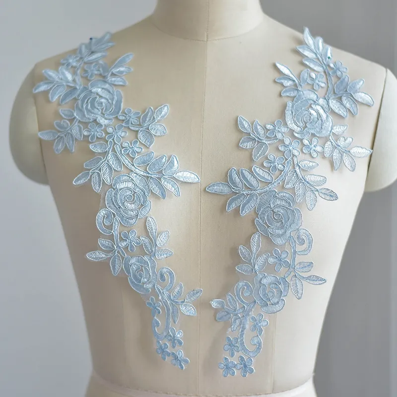 baby blue flower and leaf lace applique