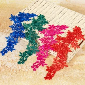 pair of rose and leaf pattern lace appliques