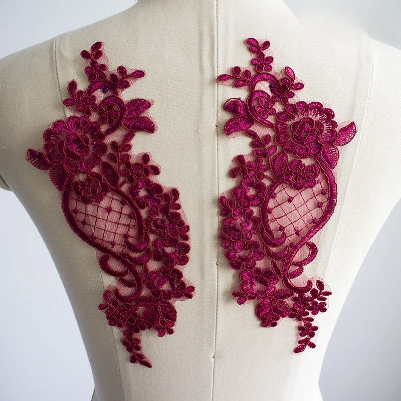 burgundy lace appliques for prom dress