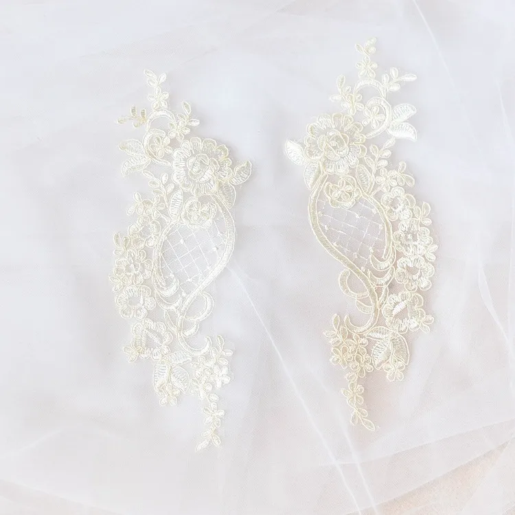pair of classic design bridal alencon lace appliques