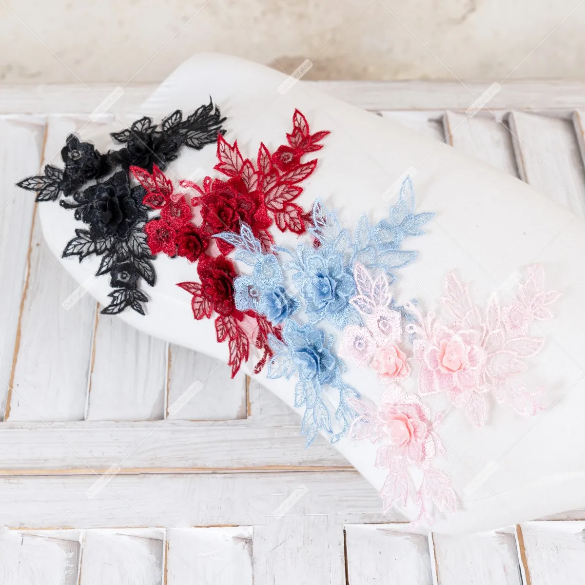 15 colors 3D lace appliques with flowers and leaves