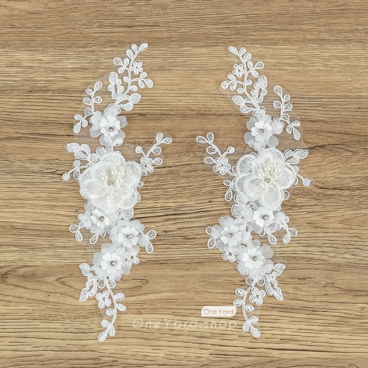 pearled 3d flower lace appliques for bridal accessories