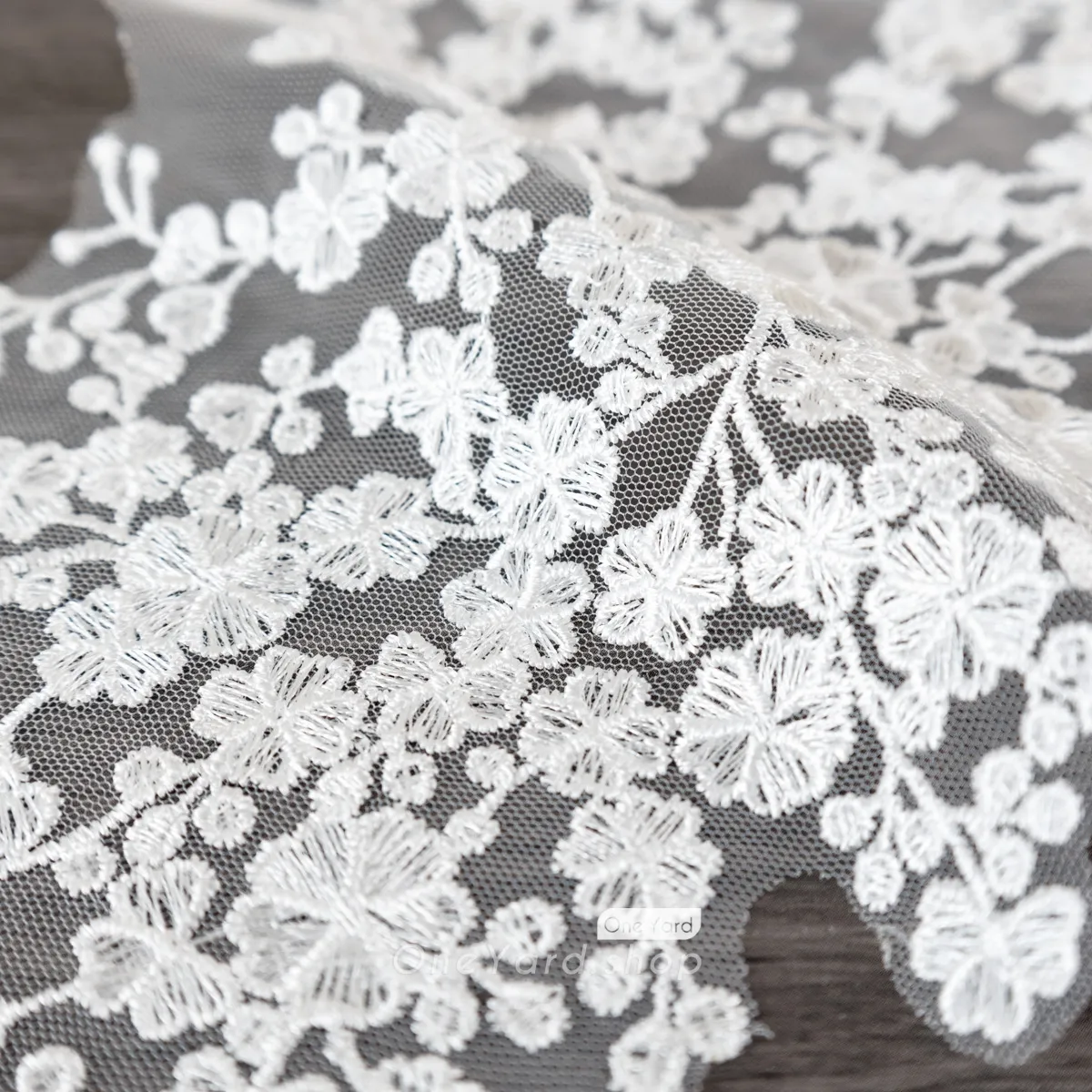 off white embroidered plum blossom lace motif