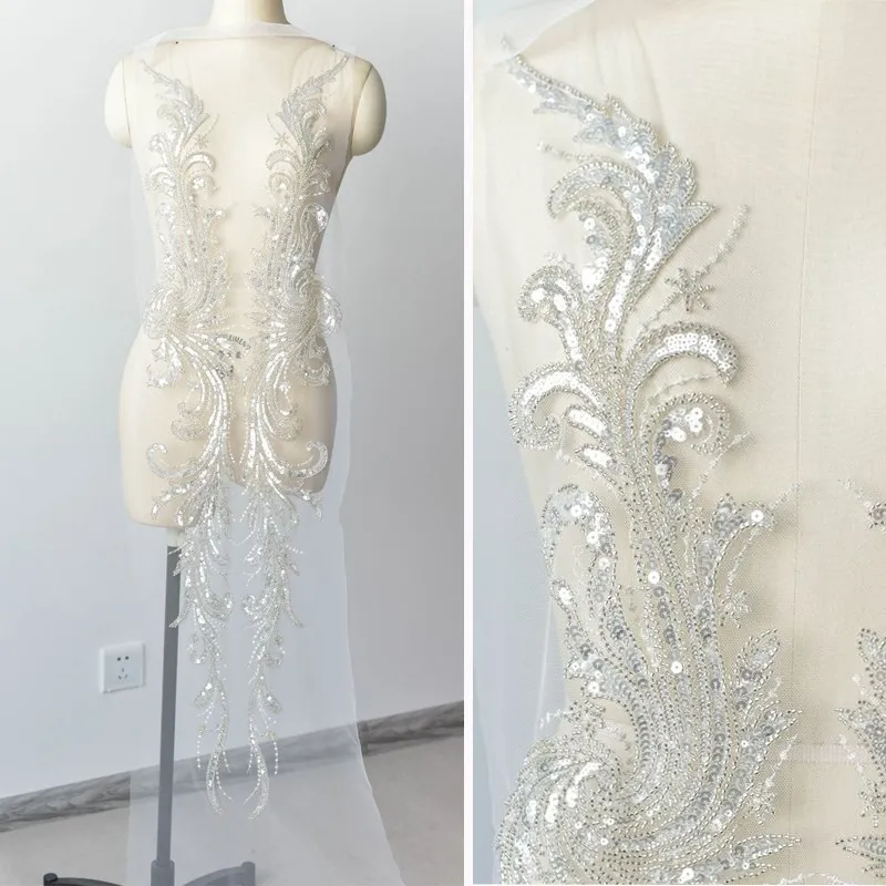 sparkly beading sequinned large wing lace applique