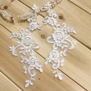 silver thread alencon floral motif lace applique