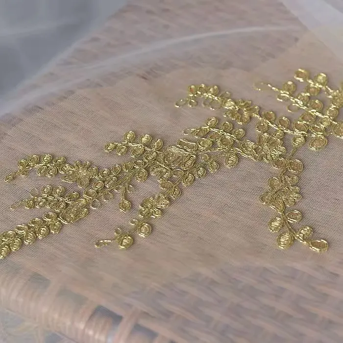 elegant gold leaf lace appliques for evening gown