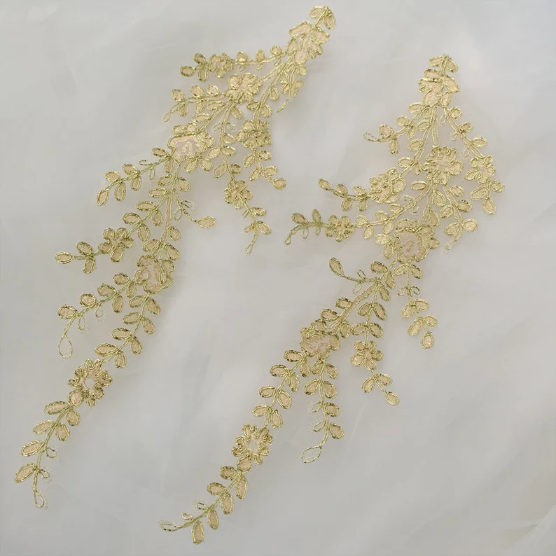 gold leaf lace motif 1 pair bridal veil appliques
