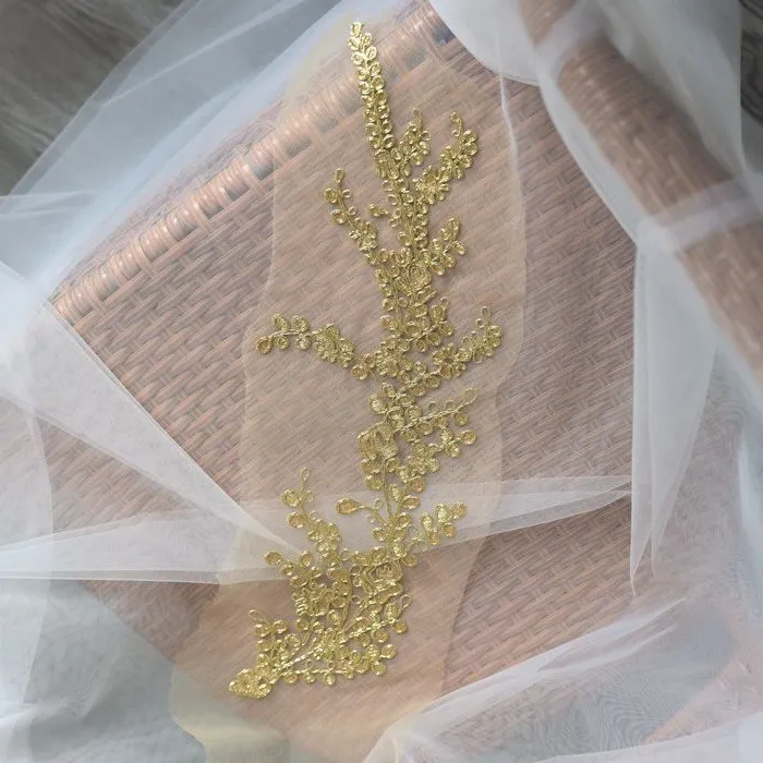 gold leaf lace motif bridal veil appliques