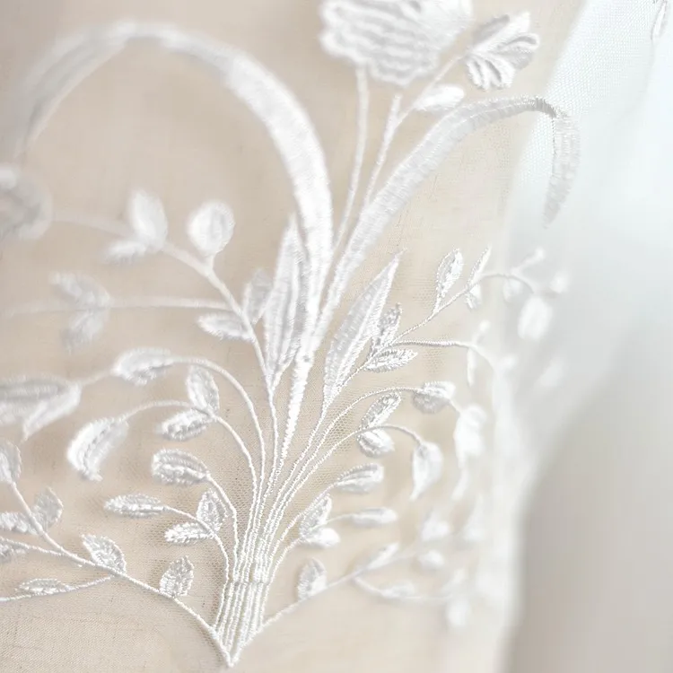 off white embroidery leaf lace applique