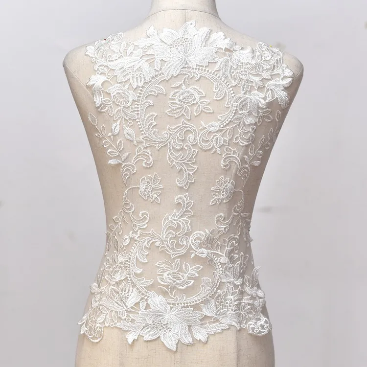 floral cotton lace applique material for illusion back
